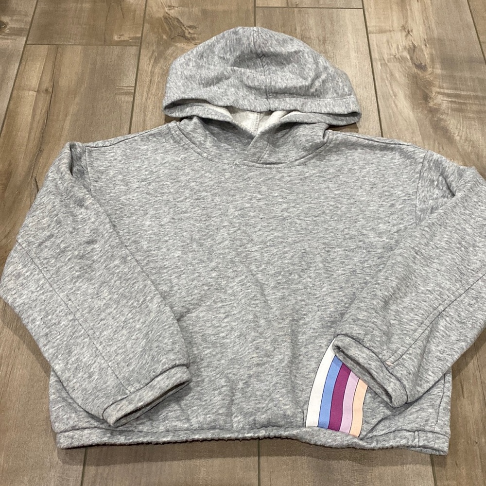 Grey Hoodie with Rainbow detail. Size 6/7